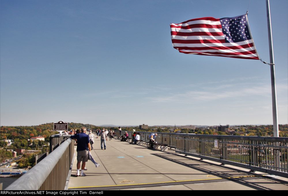 Flag whipping in a stiff breeze.